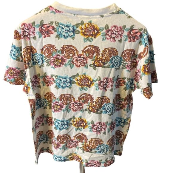 Best American White Floral Pattern Short Sleeve Crew Neck Top SZ Medium - Picture 2 of 7